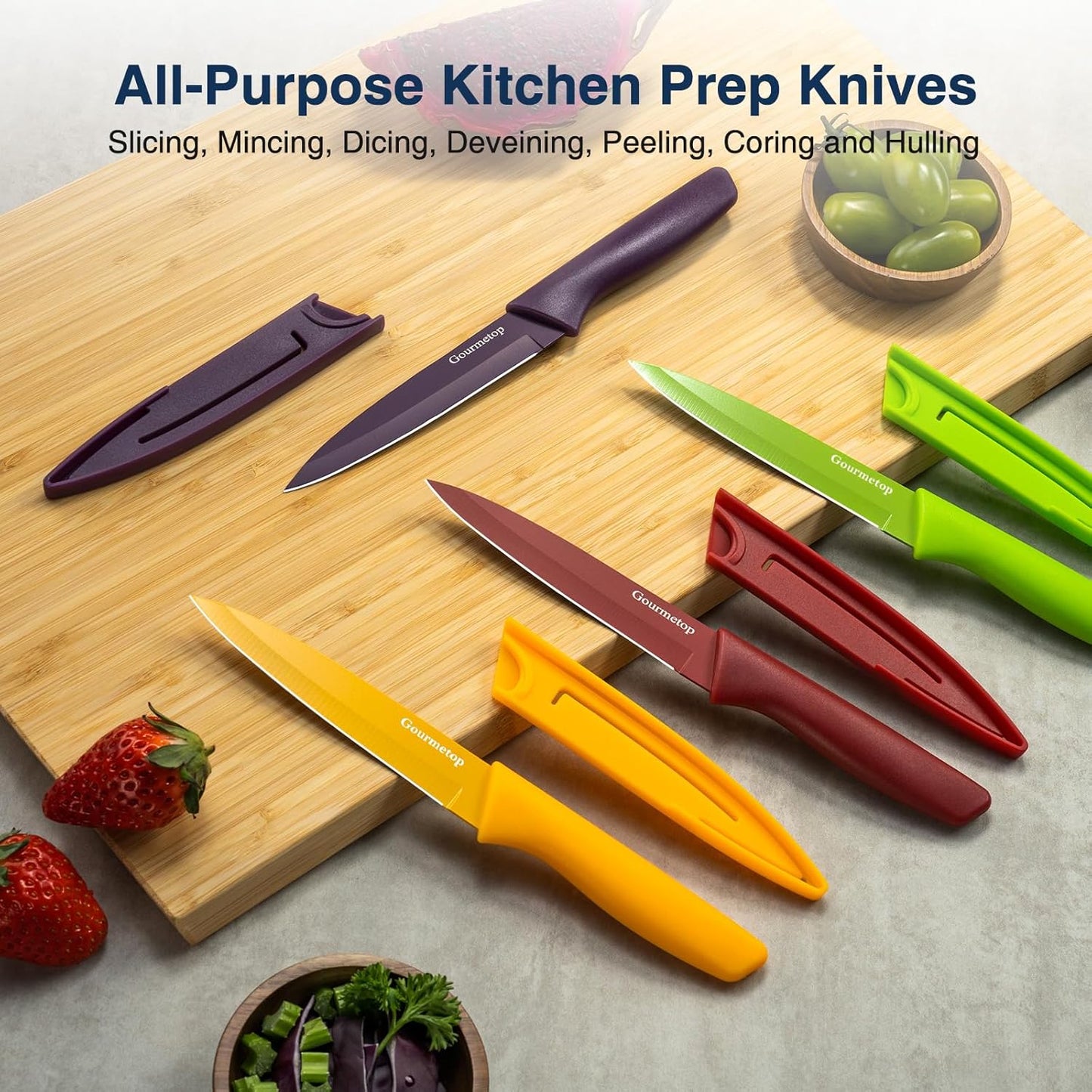 Paring Knife with Cover, Paring Knives Set of 4, 3.8" Paring Knife Set of Premium Stainless Steel, Small Kitchen Knife Set for Fruit and Vegetable, Ergonomic Knife Handles for Versatility