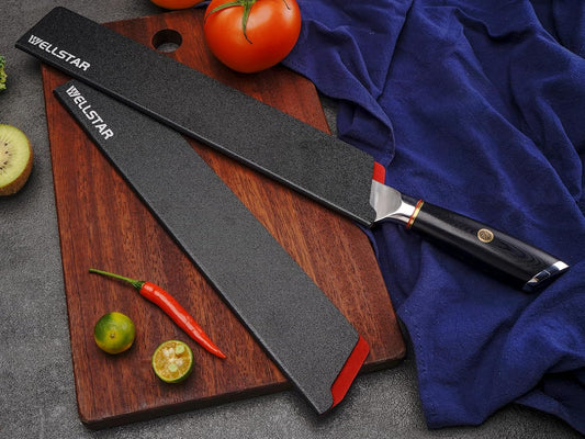 Knife Edge Guards Set, 2 Piece 12 Inch Universal Blade Covers, BPA Free ABS Protective Long Blade Sheaths, Non-Scratch Felt Lining Kitchen Knives Covers (Knives not included)