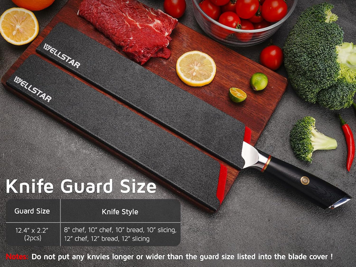 Knife Edge Guards Set, 2 Piece 12 Inch Universal Blade Covers, BPA Free ABS Protective Long Blade Sheaths, Non-Scratch Felt Lining Kitchen Knives Covers (Knives not included)