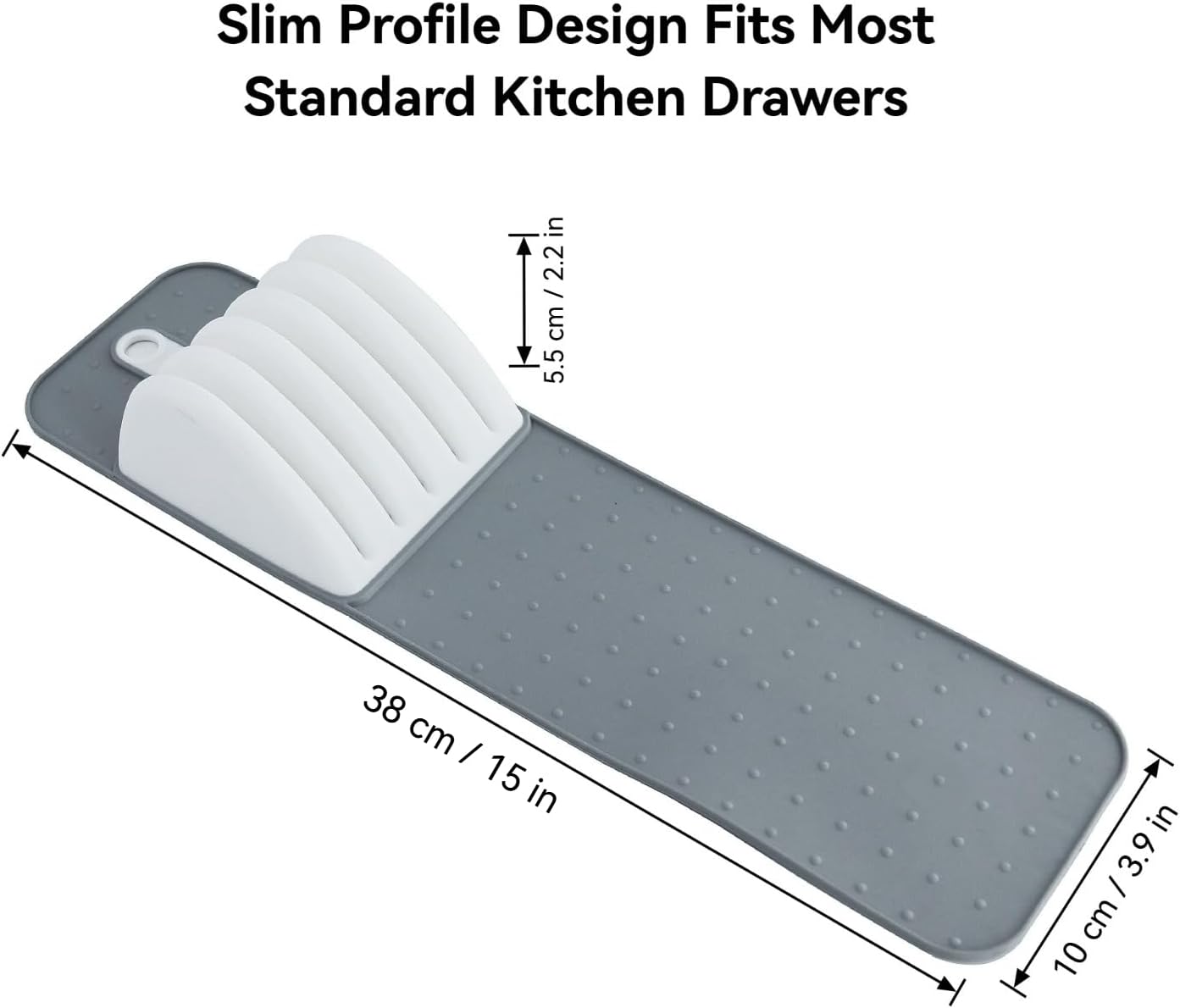11 Slot Knife Drawer Organizer Tray – Slim In-Drawer Knife Holder Insert with Non-Slip Mat, Compact Kitchen Knife Storage (Gray & White)