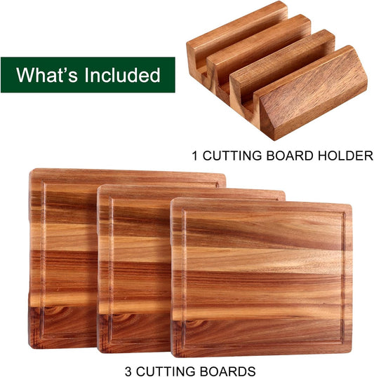 Acacia Wood Cutting Boards for Kitchen, Wooden Chopping Board with Side Handle and Juice Groove, 15" X 11" Carving Board, Butcher Block, Cheese Charcuterie Boards for Meat, Fruit, Steak