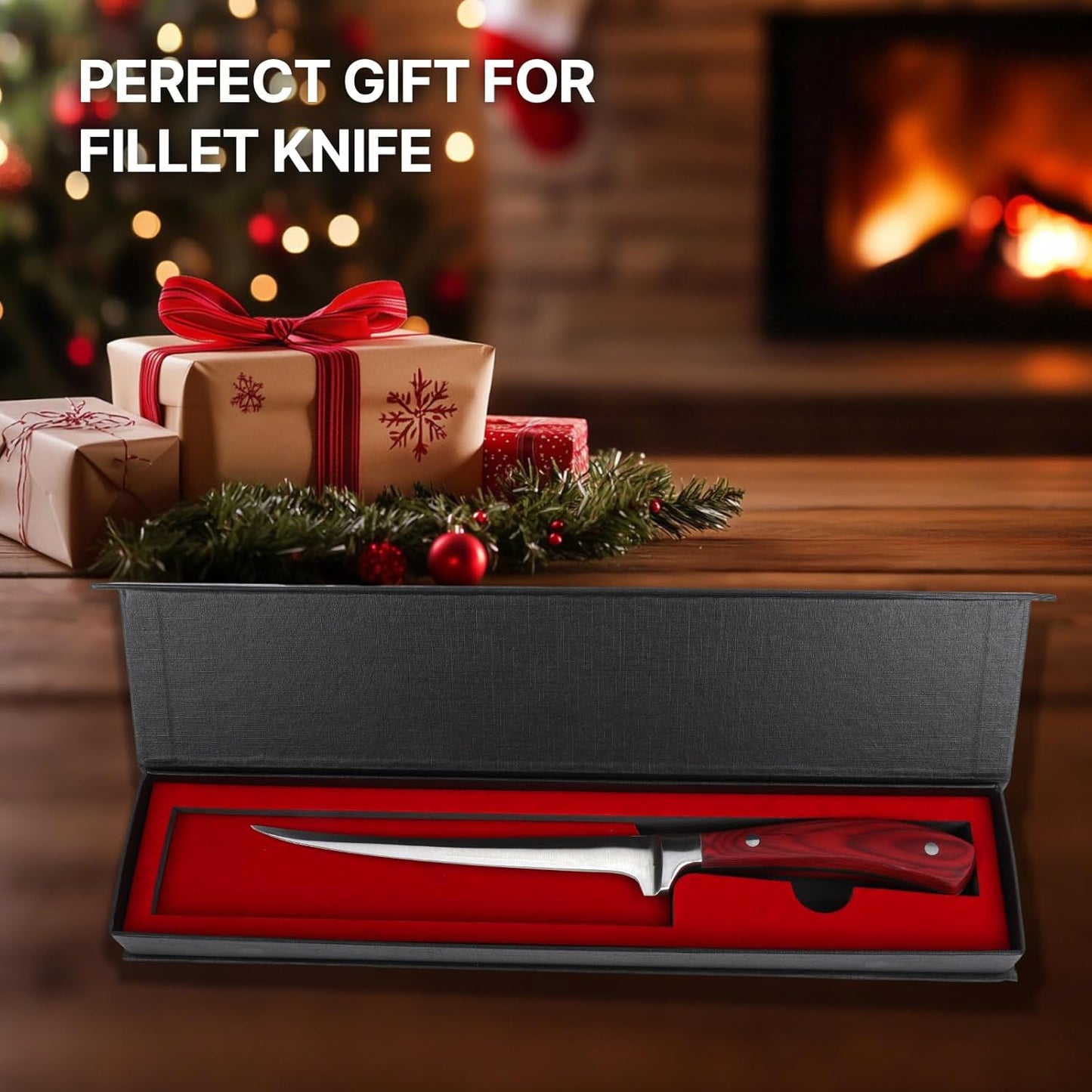 Fillet Knife, 7 Inch Professional Fish Knife - High Carbon Stainless Steel Blade, Full Tang Pakkawood Handle, Ultra Sharp for Filleting Meat Poultry, with Gift Box