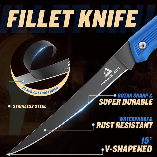 DRAGON RIOT Folding Fillet Knife for Fishing Camping Hunting, Boning Knife for Meat Cutting and Carving with a Easy Carrying Bag