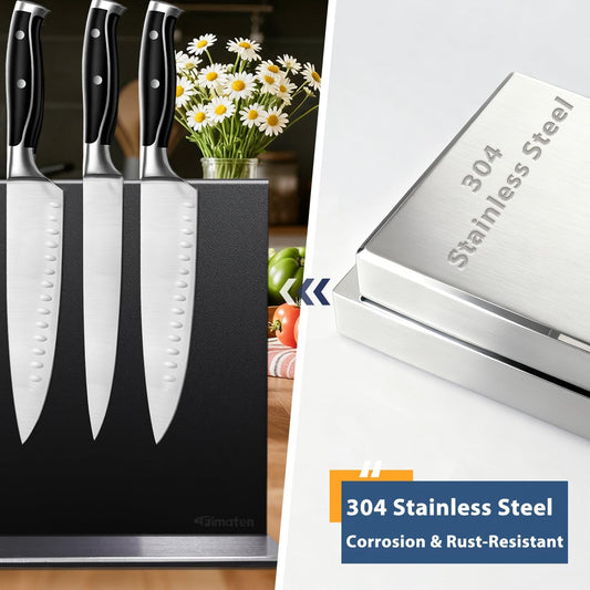 Magnetic Knife Block Stand Without Knives 16 Inch Silver Stainless Steel Double Sided Home Kitchen Organizer Storage Knife Holder Board for Counter Top with Strong Magnets
