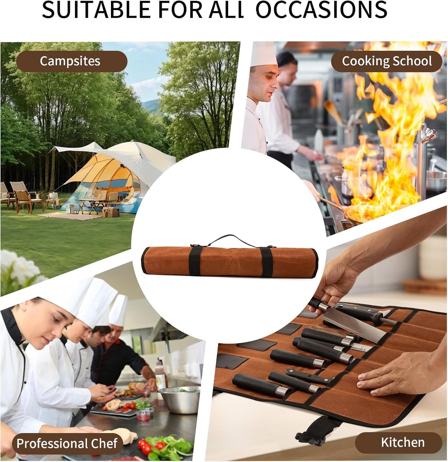 Chef Knife Roll Bag, Waxed Canvas chef bag with 18 Slots Cutlery Knives Holders Protectors, Portable Knife Bags for Chefs Professional, Case Storage Pouch, Camping and Hold Home Kitchen Knife Tools