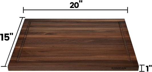 Walnut Cutting Board for Kitchen, USA Grown Hardwood, 20 x 15, with Invisible Inner Handle, Prefinished with Food-Grade Oil, Suitable for Kitchen Edge Grain, 1" Thick