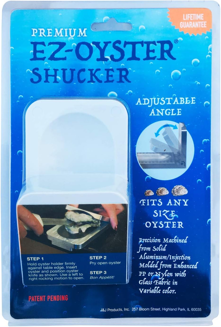 J&J Products The EZ - Oyster Variable Angle Opener Shucking Tool made from Recycled Ocean Bound Plastic (1, Blue)