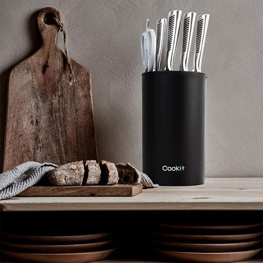 Knife Block Without Knives, Cookit Universal Round Knife Block Only, Detachable Knife Holder for Easy Cleaning, Space Saver Knife Storage Holder with Scissors Slot, Black