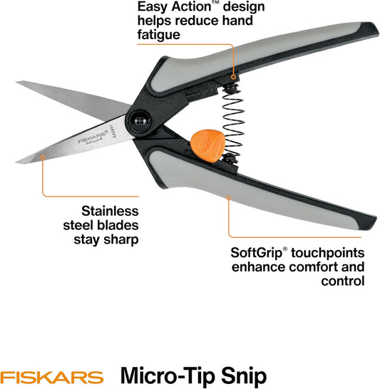 Fiskars 6" Pruning Scissors for Flower Stems, Herbs, Buds, and Small Plants, Garden Snips with Stainless Steel Blades, Gardening Trimmers with Comfortable Handle