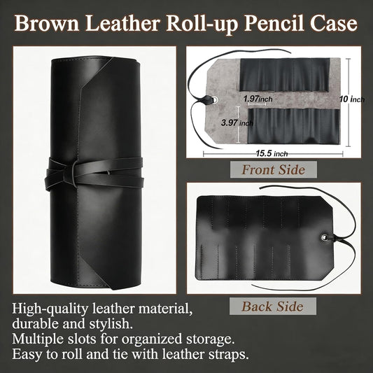 Tool Roll Pouch PU Leather Chisel Roll Portable Tool Roll Bag Organizer 10 Slots Wrench Roll Up Pouch Workshop Storage Tool Wrap for Mechanic Carpenter Craftsman