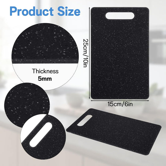 10 Pcs Small Cutting Board for Kitchen Mini Plastic Cutting Board Set Bar Dishwasher Safe Granite Color Food for Camping Food Fruits Prep Vegetables Easy Grip, 6" x 10",Black