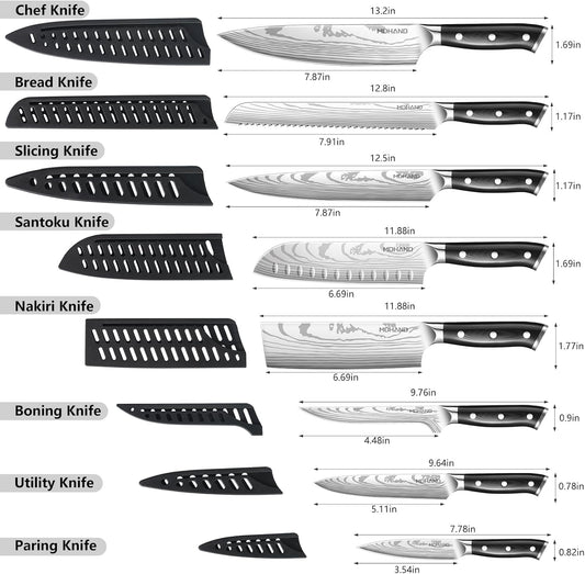 MDHAND Knife Set, 18PCS Professional Chef Knife Set with Roll Bag, High Carbon Stainless Steel Ultra Sharp Japanese Kitchen Knife Set with Full Tang Pakkawood Handle, Dishwasher Safe, Ideal Gift