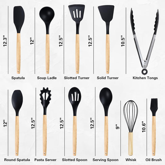 19 PCS Kitchen Cooking Utensils Set, 11 Pieces Silicone Cooking Utensils Set 6 Pieces Sharp Stainless Steel Green Knife Set with 1 Piece Cutting Board, Ideal for Apartment