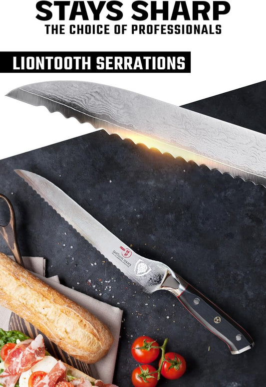 Dalstrong Serrated Offset Bread Knife - 8 inch - Shogun Series - Deli Knife Gift - Damascus - AUS-10V Japanese Super Steel - Bread Slicer Cutter - Slicing Knife - Vacuum Treated - G10 Handle - Sheath