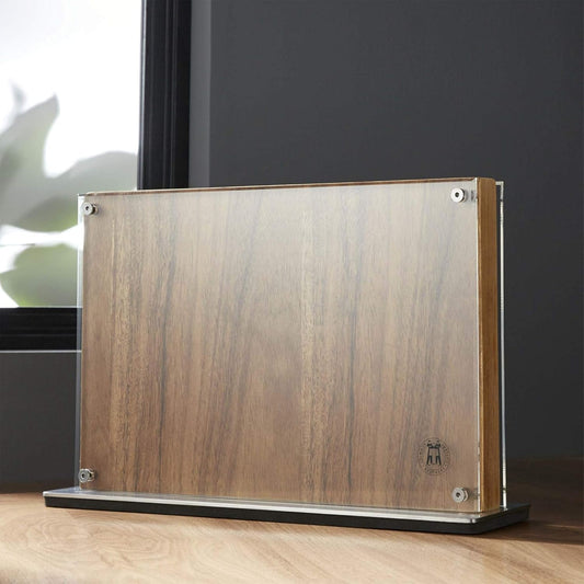 Schmidt Brothers - Honeycomb (Acacia Hex) Downtown Magnetic Knife Block, Acacia Hardwood and Acrylic Shield, Universal Cutlery Storage For 16-18 Knives
