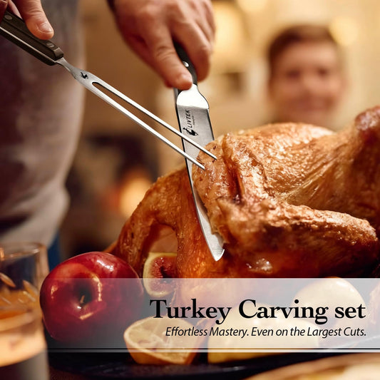 Livtek Knife Set with Block - Kitchen Knife Set German High-Carbon Stainless Steel with Built-in Sharpener - Full Tang, Triple-Rivet Ergonomic Handle - Holiday Gift Idea - 15-Piece, Falcon Series.