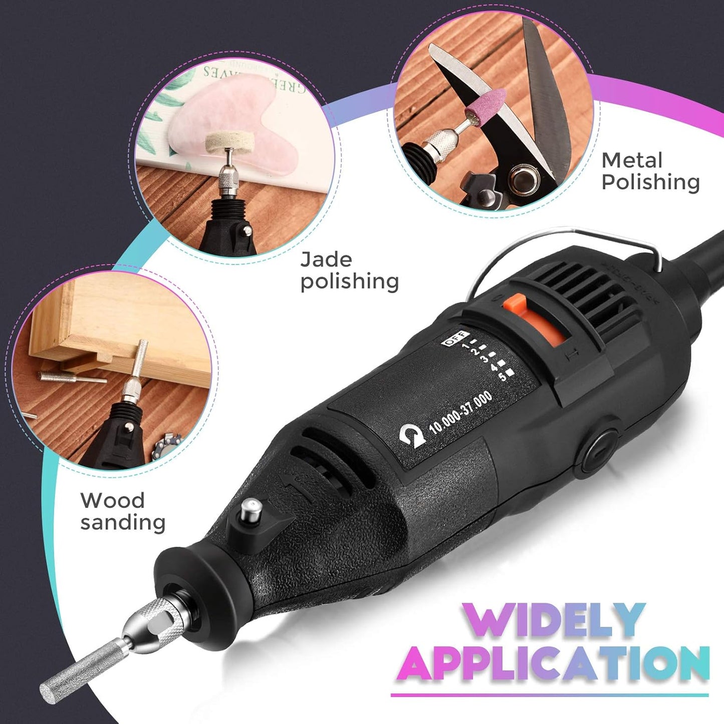Electric Chainsaw Sharpener Kit 180W Power Chain Saw Sharpen Tool Set with 6 Diamond Sharpening Wheels, Angle Attachment, Wrench for Sharpening Outdoor Gardening Tool 5 Speed Setting, 8000~35000 RPM