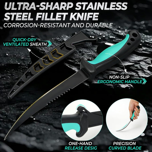 Jenseits Fishing Gear Set, 6PCS Fishing Tools Kit, Fishing Pliers, Corrosion Resistant Fillet Knife, Fish Lip Gripper, Hook Remover, Fishing Scissors & Sharpening Stone, Fishing Gift for Men & Anglers