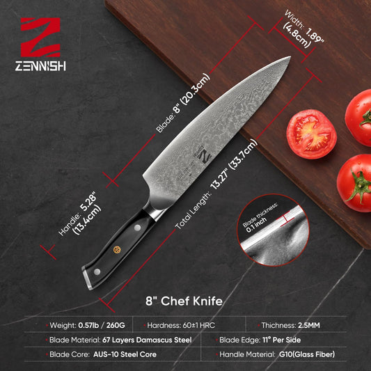 【Exclusive】 Gyuto Knife, 8 Inch Japanese Chef Knife, Handmade Forged 5-Layer VG10 High Carbon Steel, Hammered Finish Rust-Resistant Blade, Ergonomic Sandalwood G10 Handle Kitchen Knife with Gift Box