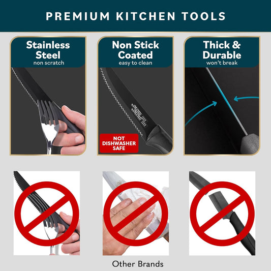 Home Hero Steak Knife Set - Effortless Cutting & Serrated Steak Knives - Rust-Resistant Stainless Steel Blades & Cutlery Set - Comfort-Grip Handles & Kitchen Knife Set - Pack of 4, Black