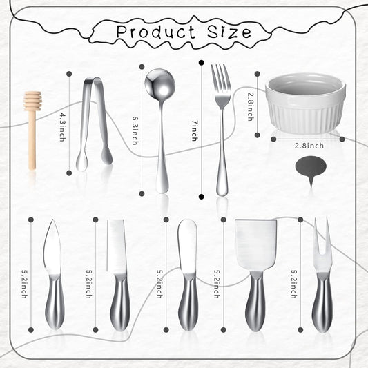 38 Pcs Summer Charcuterie Board Accessories Utensils Include Cheese Knife Set Bowls Cheese Markers Serving Tongs Spoons and Forks Honey Dipper for Butter Cheese and Pastry Making (Silver)
