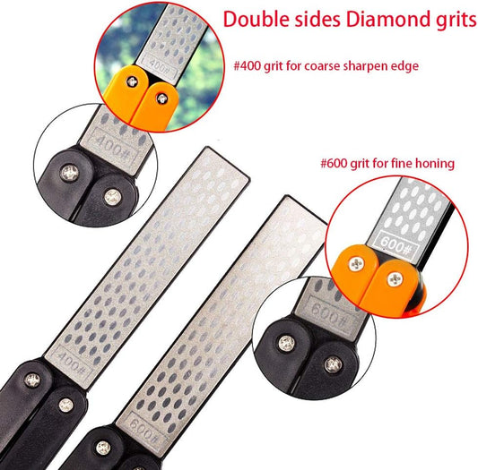 Diamond Knife sharpener Pocket Sharpening Stone #400/600 Double Sides Folding Portable Orange - 1pcs
