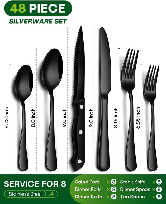 PHILIPALA 24 Pcs Silverware Set with Steak Knives Food-Grade Stainless Steel Flatware Set for 4 Mirror Cutlery Include Forks Spoons and Knives Set Dishwasher Safe Utensil Sets for Home Restaurant