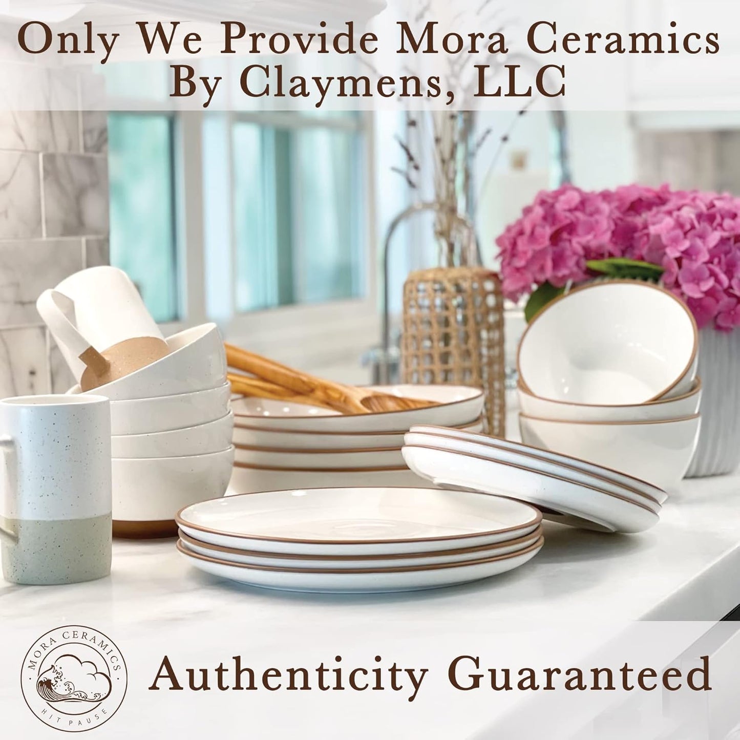 Mora Ceramic Dinner Plates Set of 6, 10 inch Dish Set - Microwave, Oven, and Dishwasher Safe, Scratch Resistant, Modern Rustic Dinnerware- Kitchen Porcelain Serving Dishes - Vanilla White