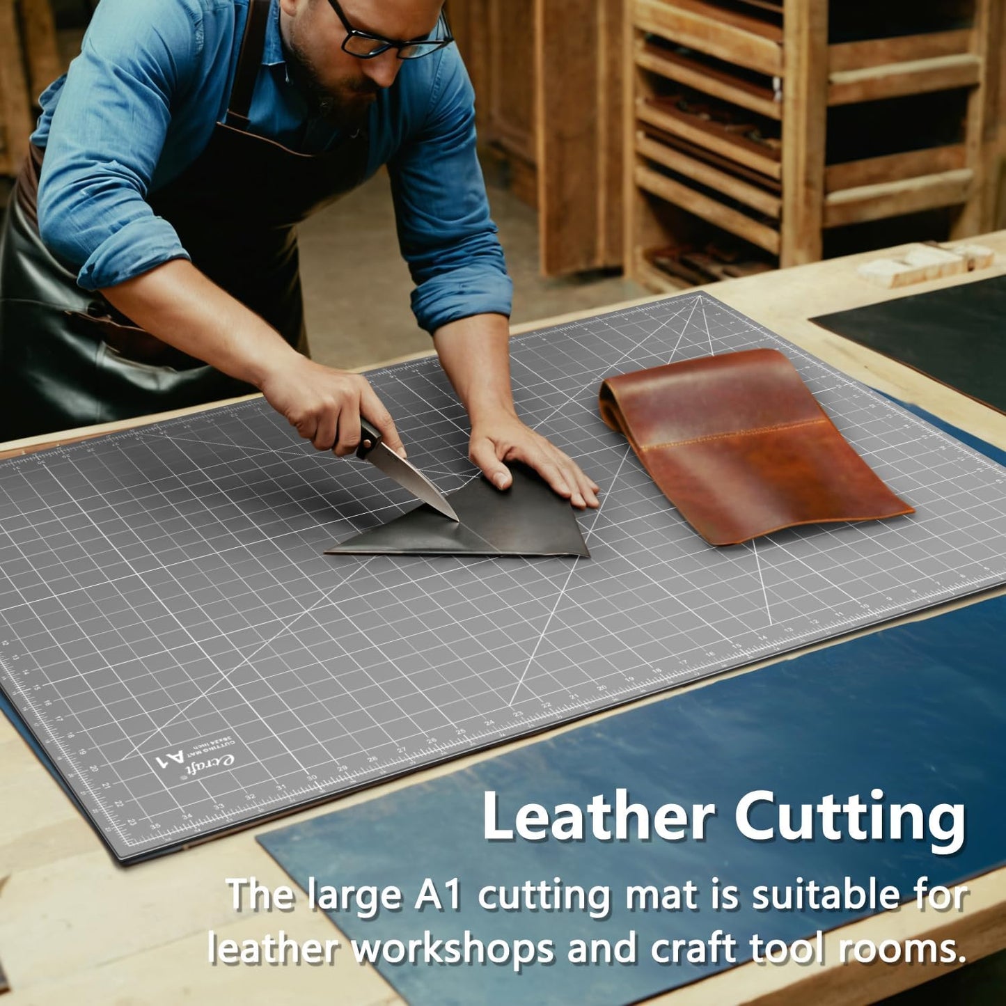 Ecraft Self Healing Cutting Mat 18x12 Inch A3, 5-Ply Double Sided Rotary Cutting Board with Grid, Grey/Black for Sewing, Quilting, Fabric & Craft Projects