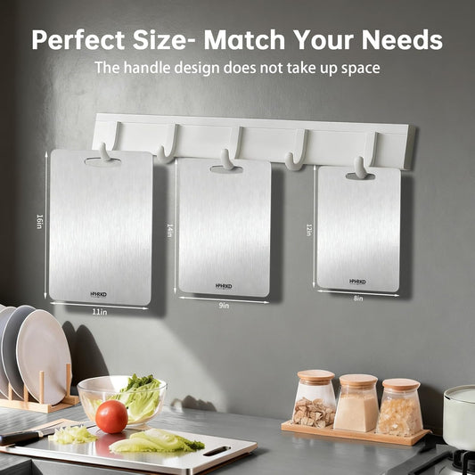 3Pcs Titanium Cutting Boards For Kitchen, 100% Pure Titanium Chopping Board, Food Grade Quality, Double-sided non-toxic, Easy To Clean, Dishwasher Safe And Will Not Absorb Odors (S+M+L)