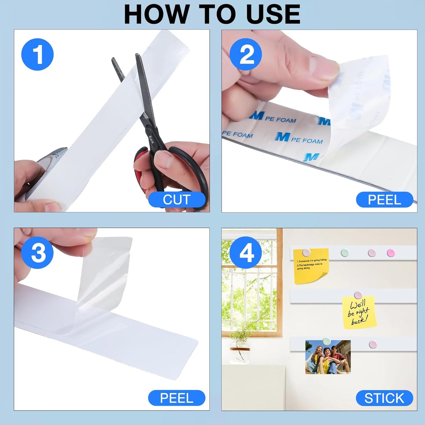 Adhesive Metal Tape for Magnets, (1.4 inch Wide X 10 ft Long) Flexible White Metal Strip Roll, White Ferrous Tape Stick on Wall to Hold Magnetic Products