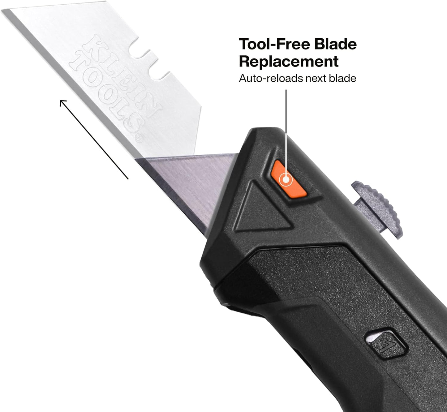 Klein Tools 44308 Auto-Loading Retractable Utility Knife, Utility Box Cutter, Dual-Sided 10 Blade Magazine, Standard and Hook Blades, Professional Work Knife