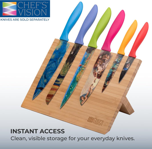 Chef’s Vision Magnetic Knife Block - Bamboo Magnetic Knife Stand for Kitchen Counter - Freestanding Knife Display Holder for Colorful Knives - Modern Kitchen Décor
