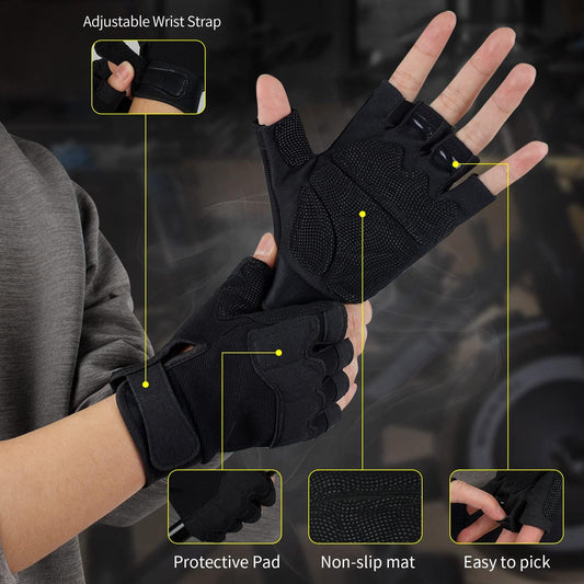 FIORETTO Fingerless Workout & Exercise Gloves for Gym, Weight Lifting, Airsoft, Shooting, Hunting, Hiking, Cycling, Driving, Motorcycle, Climbing M210603