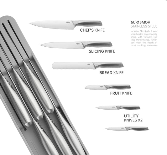 Kitchen Knife Set 7 Pcs & Horizontally Knives Case, Crafted from High Carbon 5Cr15Mov Stainless Steel and Food-Grade Polypropylene. (7)