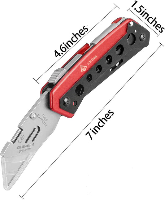 edcfans Folding Utility Knife Box Cutter with 5 Razor Blades, Pocket Utility Knives, Screwdriver, Saw, Lock Design, Clip and Holder for Belt, EDC Heavy Duty Work Knifes, Fathers Day Dad Gifts for Papa