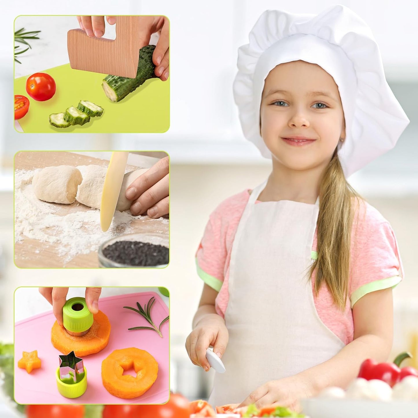 23 Pcs Kids Knife Set for Real Cooking, Montessori Kitchen Toys for Toddlers Kids Cooking Sets, Toddler Knife Set with Plastic Children Safe Knives, Wooden Knife, Potato Slicers, Peeler, Cutting Board