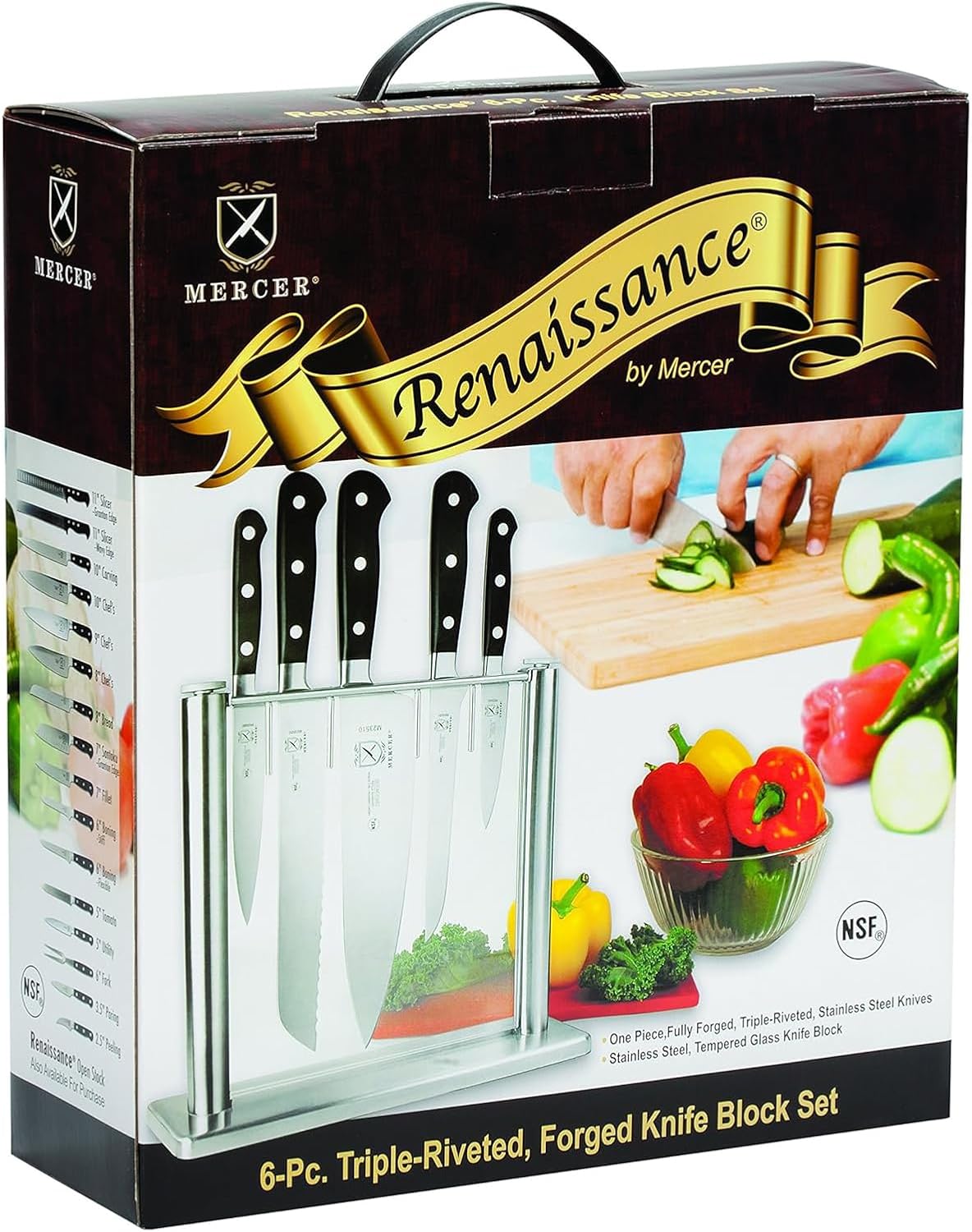 Mercer Culinary 8-Piece Renaissance Board 7 Magnetic Knife Set, 14 1/8 x 10 1/4, Stainless Steel