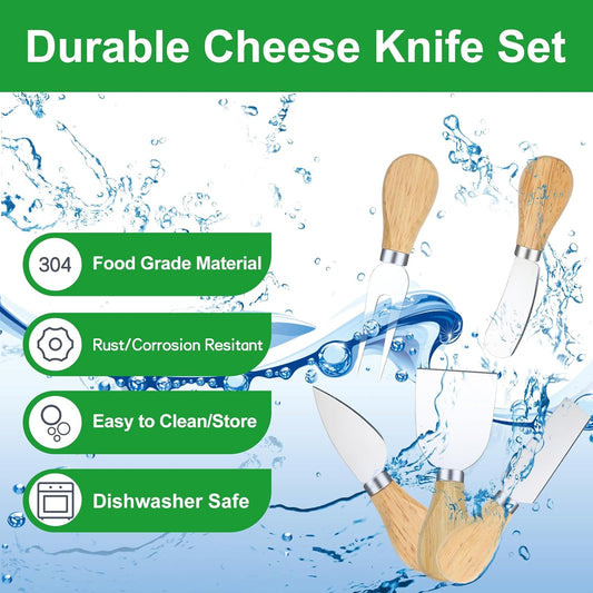 10 Pcs Cheese Knives, Wooden Handle Cheese Knife Set for Charcuterie Board, Mini Steel Stainless Cheese Cutter, Spreader, Fork for Party Wedding Christmas, Charcuterie Accessories