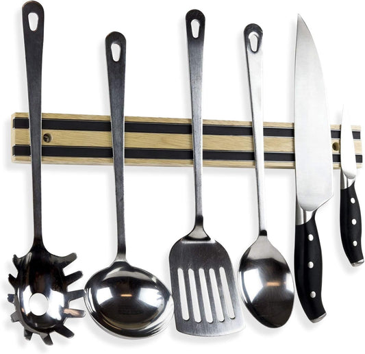 Magnetic Knife Holder Rack – 16-Inch Heavy-Duty Wooden Knife Strip for Kitchen Utensils, Wall-Mounted Knife Organizer with Strong Magnetic Grip, Easy Installation with Anchors & Screws Included