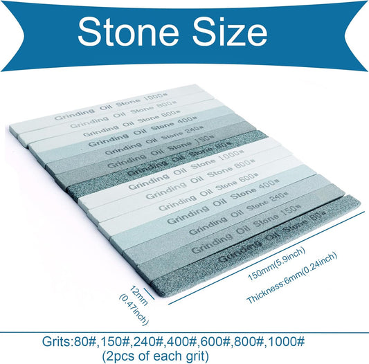 Sharpening Stone Sticks,14pcs Flat Square Green Carbon Oilstone Sanding Stone for Sharpening Cutting tools, Honing Steel Tool (5.9 * 0.47 * 0.24Inch)