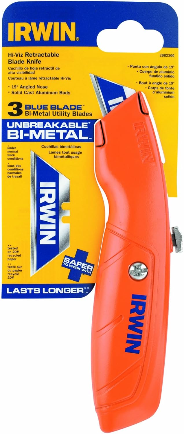IRWIN Hi-Vis Retractable Utility Knife, 2082300, Orange