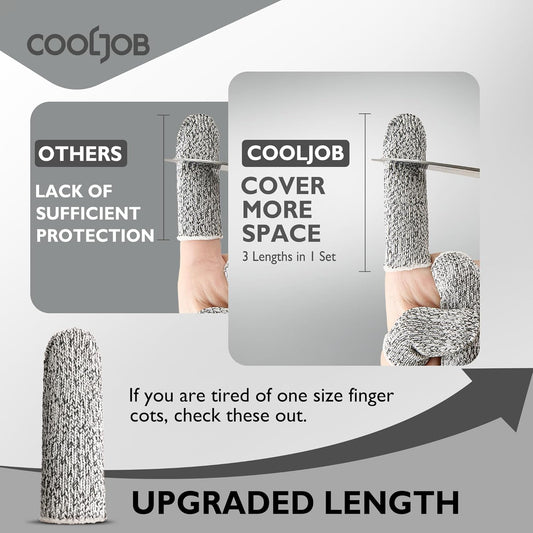 COOLJOB 20-Pack A5 Cut Resistant Finger Cots Full Coverage, Set of 4 - Reusable Anti-Slip Snug-fit Design, Conforms to Men Women Fingers for Work, Kitchen, Garden, Sculpture, Picking, Pruning, S/M