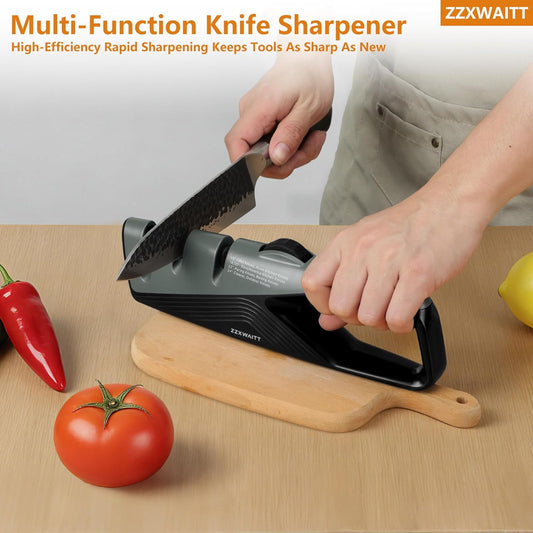 Professional Knife Sharpener with 3-Stage Sharpening - Coarse, Fine & Scissor Slots | 5-Angle Adjustable (15°-24°) | Comfort-Grip Kitchen Knife Sharpener for Kitchen Knives, Pocket, Scissors