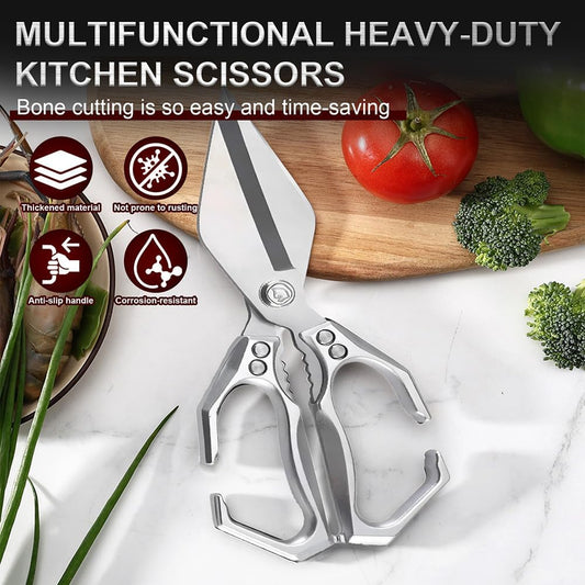 Kitchen Scissors for Food, Scissors All Purpose, Kitchen Shears Heavy Duty, Stainless Steel Cooking Scissors Suitable for Chicken Wings/Bones, Meat, Quail, Fish, Turkey, and Vegetables - Silver