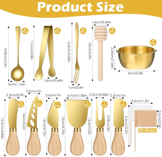 73Pcs Charcuterie Boards Accessories Gold Charcuterie Utensils Set, Cheese Butter Spreader Knife Set,Small Serving Tongs Spoons and Forks,Dipping Bowls,Honey Dippers,Toothpick Flags for Party Wedding