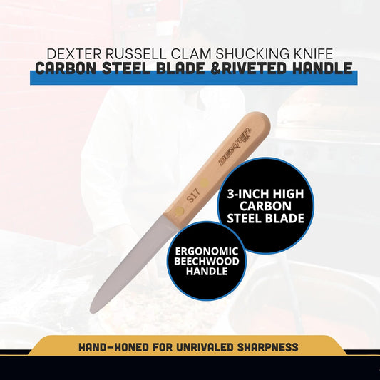 Dexter-Russell 3" Clam Shucking Knife | S17 | Carbon Steel Blade with Riveted Beechwood Handle | Made in USA | Traditional Clam Opener