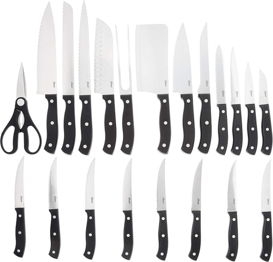 Oster Gunderson 6-Piece Kitchen Knife Block Set, Stainless Steel Kitchen Knife Set With Sharp Blades and Wooden Block