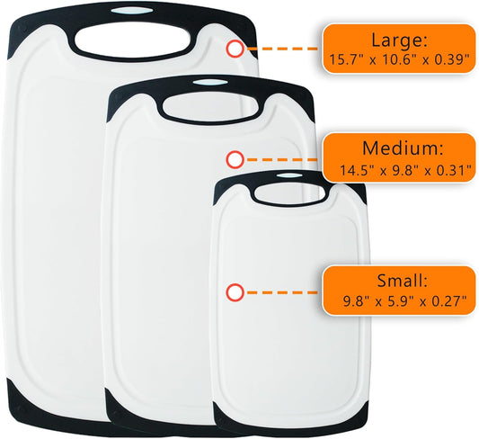 Large-Small Marble Cutting Boards Set of 3, Non Slip, Dishwasher Safe (Black)