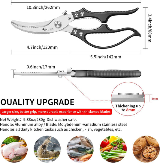 MAD SHARK Professional Heavy Duty Poultry Shears - Kitchen Shears for Spatchcocking Chicken and Meat Cutting, Multi-Purpose Kitchen Scissors for Food, Spring-loaded (Red)